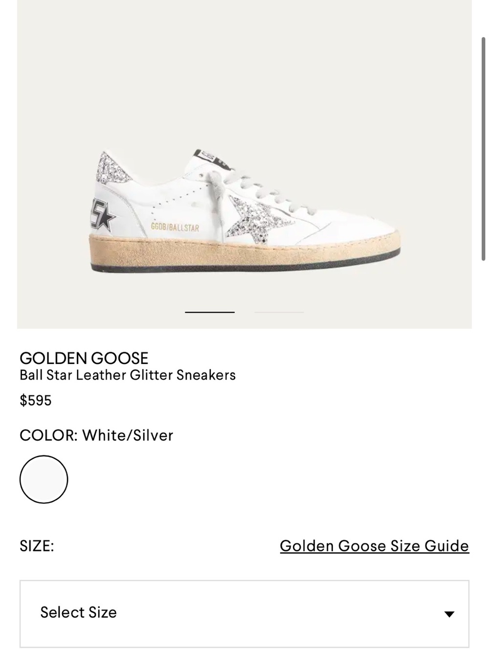 Golden Goose White Ball Star Leather Sneakers with Silver Glitter Star Accent - Picture 8 of 8